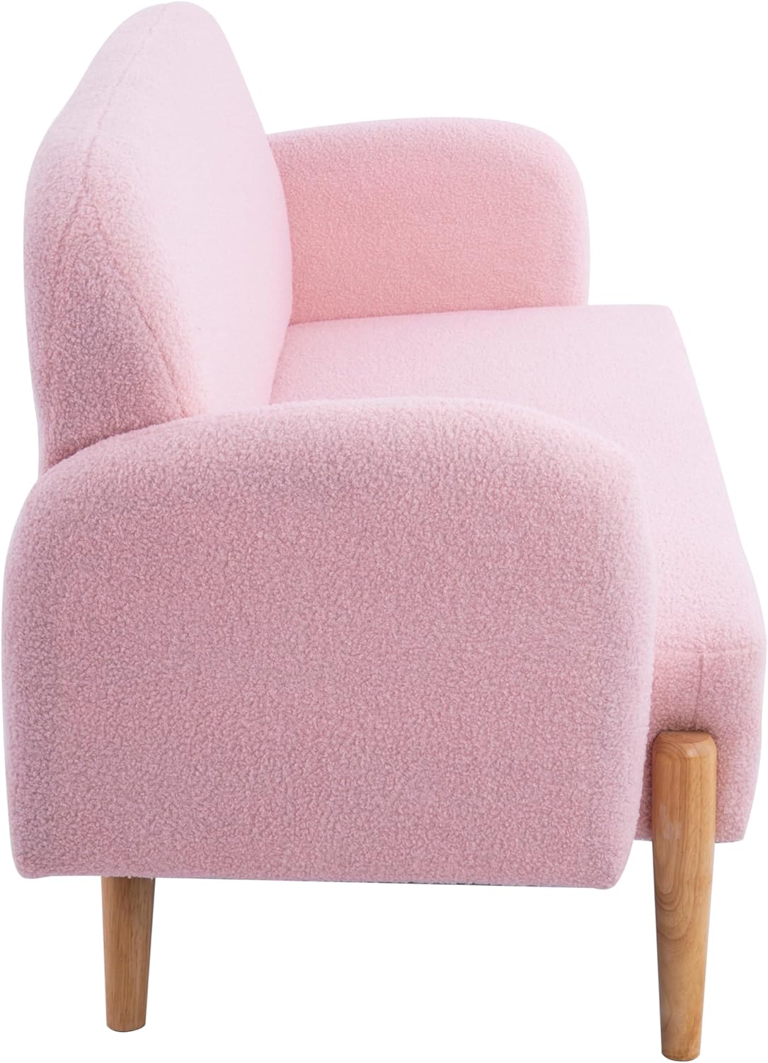 Mid Century Modern Teddy Velvet Sofa Loveseat with 3 Lumbar Pillows, Pink G54785