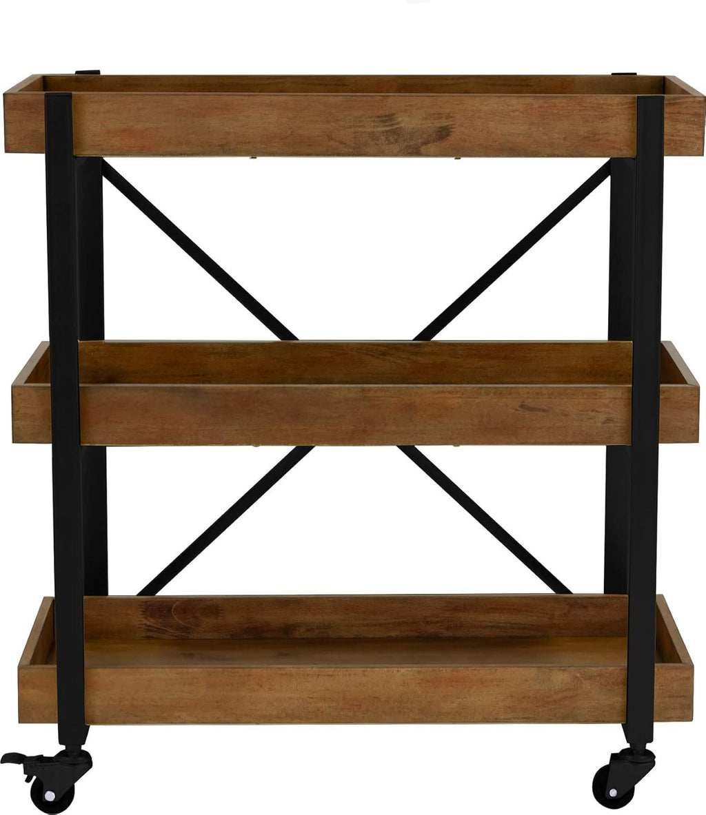 Riley Modern Rustic Rolling Bar Cart with Wheels, 32 Inch Height C277