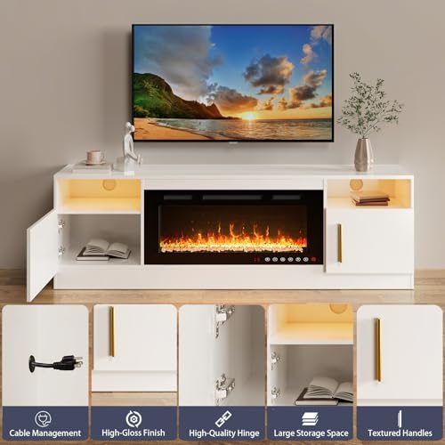 Electric Fireplace TV Stand for Living Room, Fits Up to 80" TVs O459