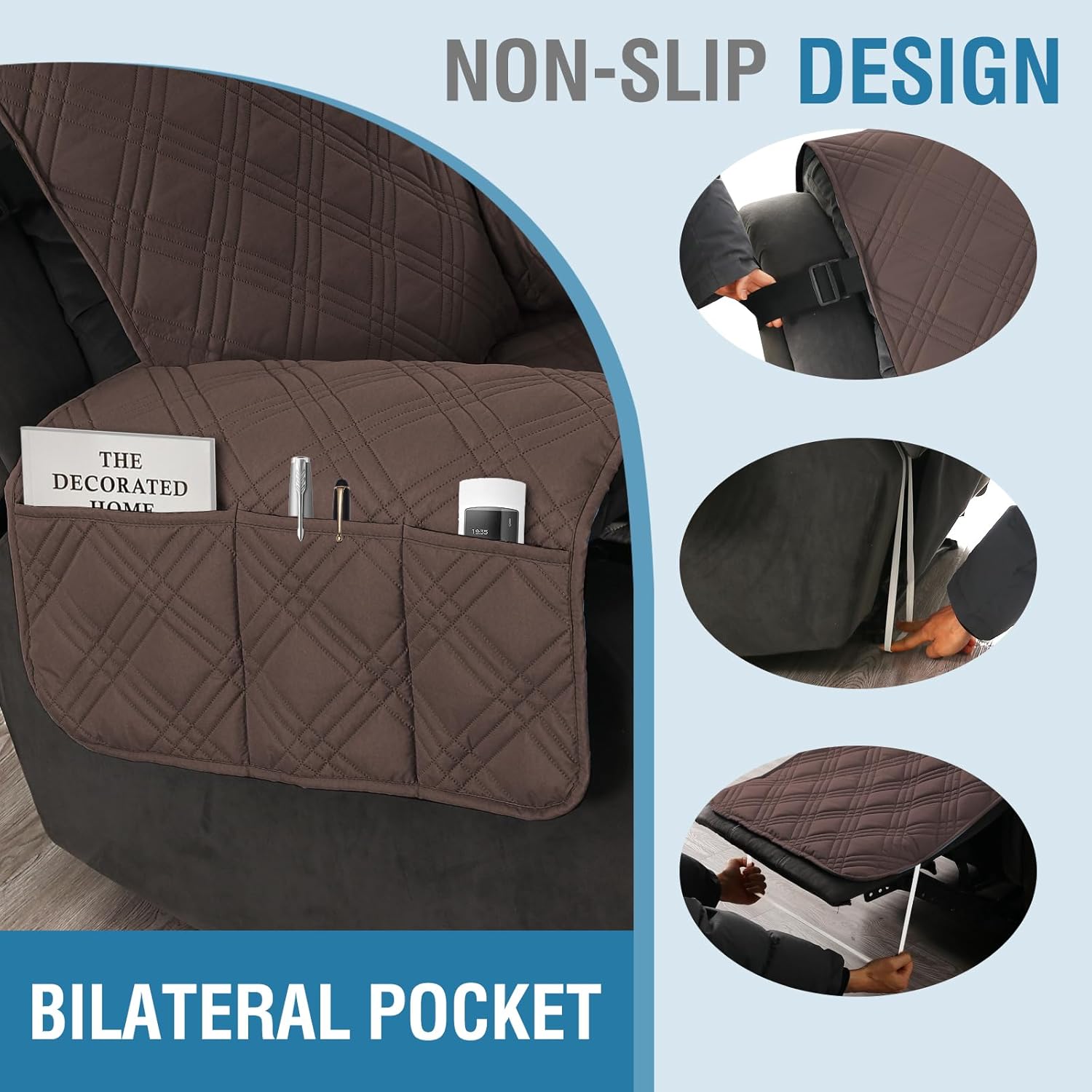 H.VERSAILTEX Waterproof Reversible Recliner Cover for Large Recliner, Brown/Beige Y117