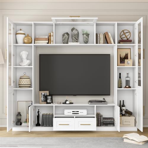 Modern TV Stand with Glass Doors and Shelves for Living Room F9675