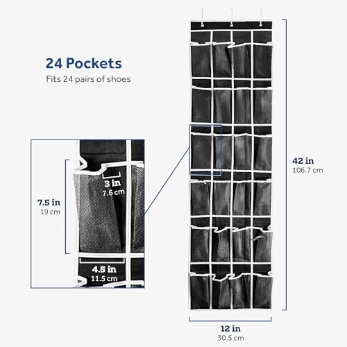 ZOBER Over The Door Shoe Organizer 3 Pack - 12 Mesh Pockets, White Q215158
