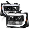 SPEC-D TUNING LED Light Bar Chrome Housing Projector Headlights Compatible with 2007-2013 GMC Sierra 1500 2500HD 3500HD Left + Right Pair Headlamps Assembly