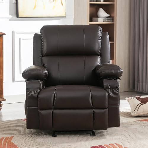 Heated Leather Rocking Recliner Chair with Massage for Adults, Brown O3559