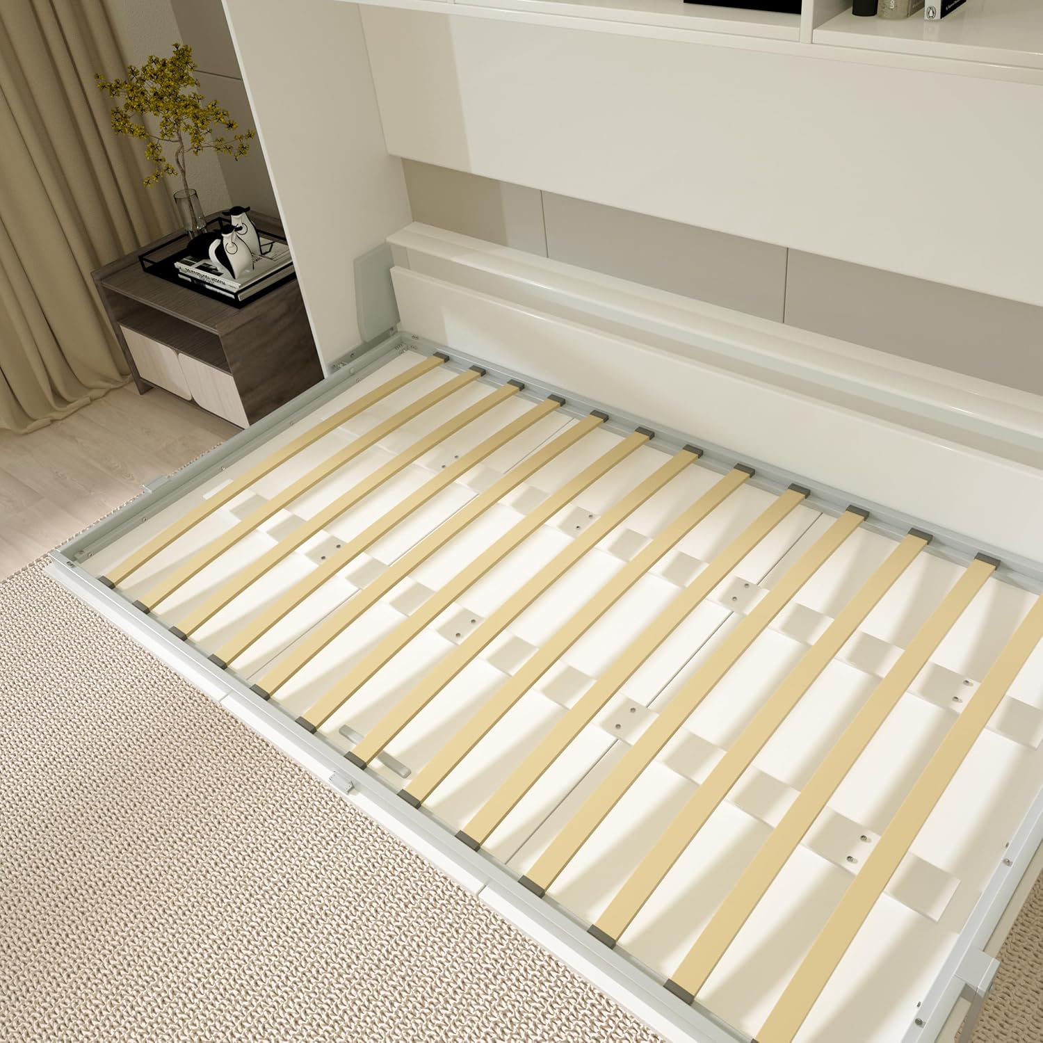 Twin Size Murphy Bed Wall Bedframe with Storage Shelves, White M2870