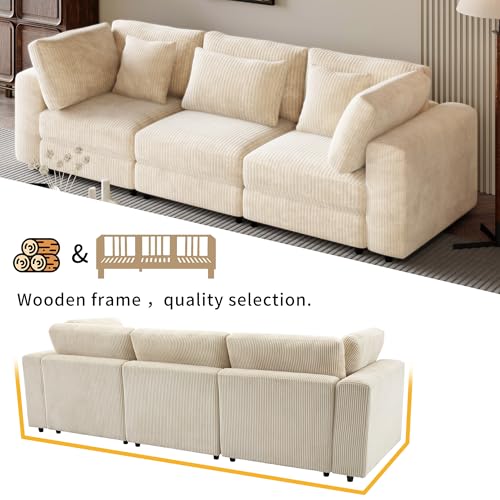 Oversized 3 Seater Corduroy Sofa Couch with 5 Pillows, Gray C5298