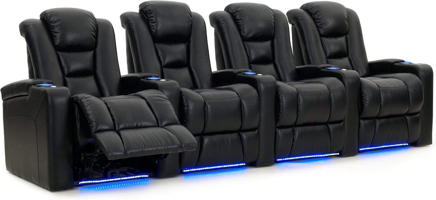 Octane Seating Mega XL950 Home Theater Seats - Black Bonded Leather - Row of 4 X483
