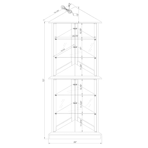 Knocbel Classic 72" Tall Corner 6-Shelf Curio Cabinet with Tempered Glass Doors, Cherry Y355579