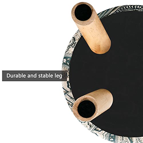 Asense Small Round Ottoman Foot Rest Stool with Wooden Legs, White and Black Linen Q8735