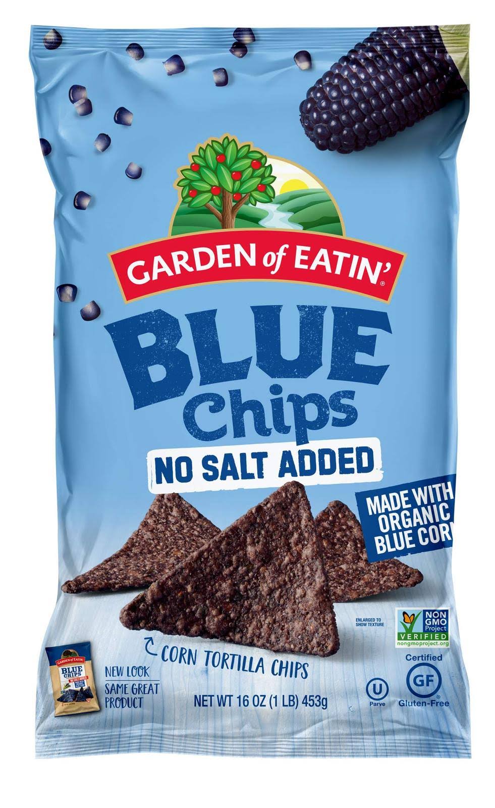 Garden of Eatin No Salt Added Blue Corn Tortilla Chips 16 oz. Pack