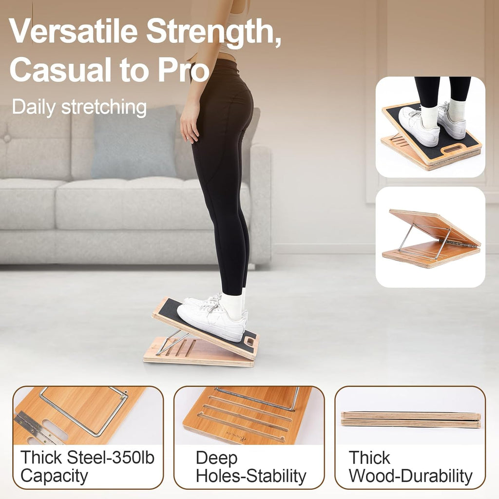 StrongTek Portable Wooden Slant Board for Calf Stretching, Adjustable, Non-Slip, 350 LBS Capacity Q69391