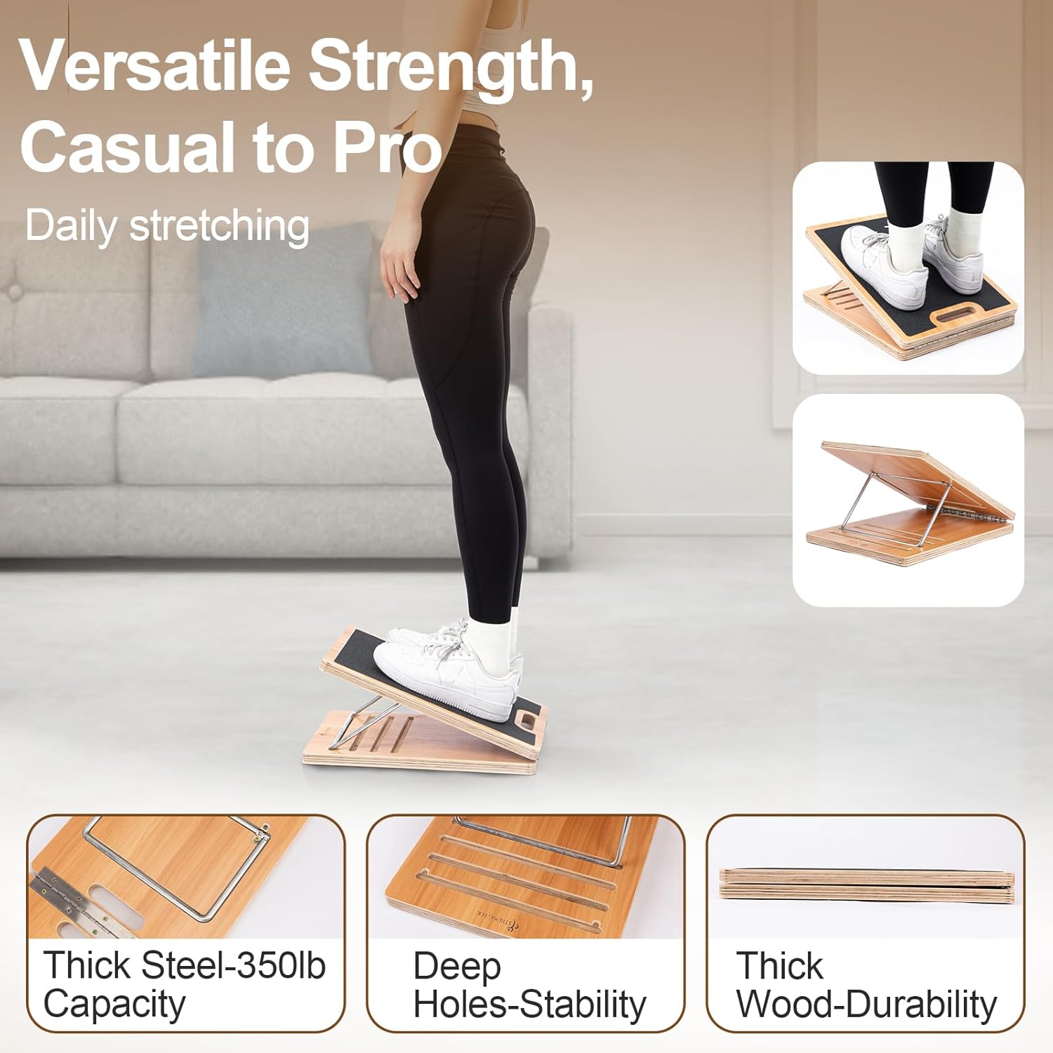 StrongTek Portable Wooden Slant Board for Calf Stretching, Adjustable, Non-Slip, 350 LBS Capacity Q69391