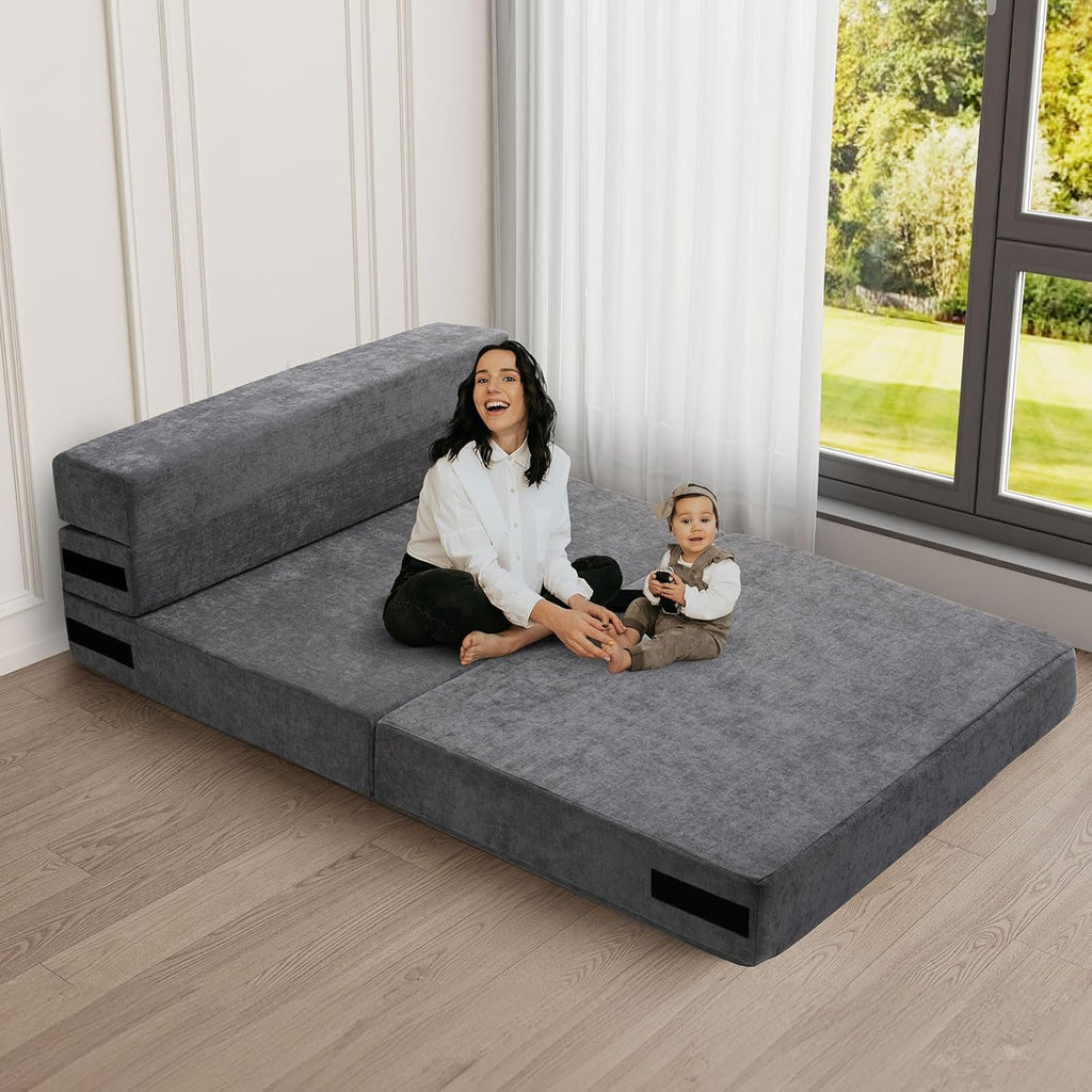 Folding Sofa Bed Convertible Sleeper Chair with Pillow, Gray L576356