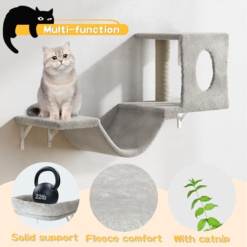 Wall Mounted Cat Furniture 6pc Set with Cat House, Bridge, Steps and Scratcher - Grey M97375