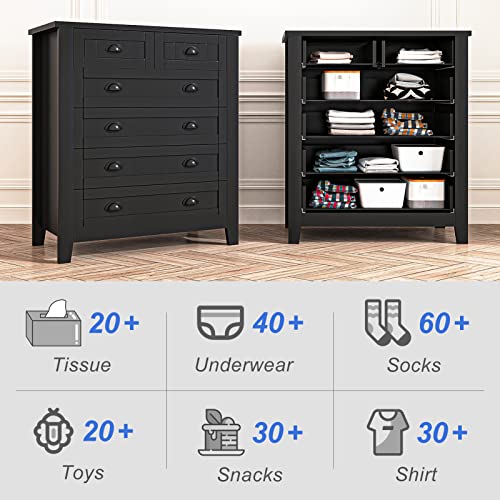 Vibe & Dine 6 Drawer Dresser Tall, White Wooden Chest for Bedroom P8586