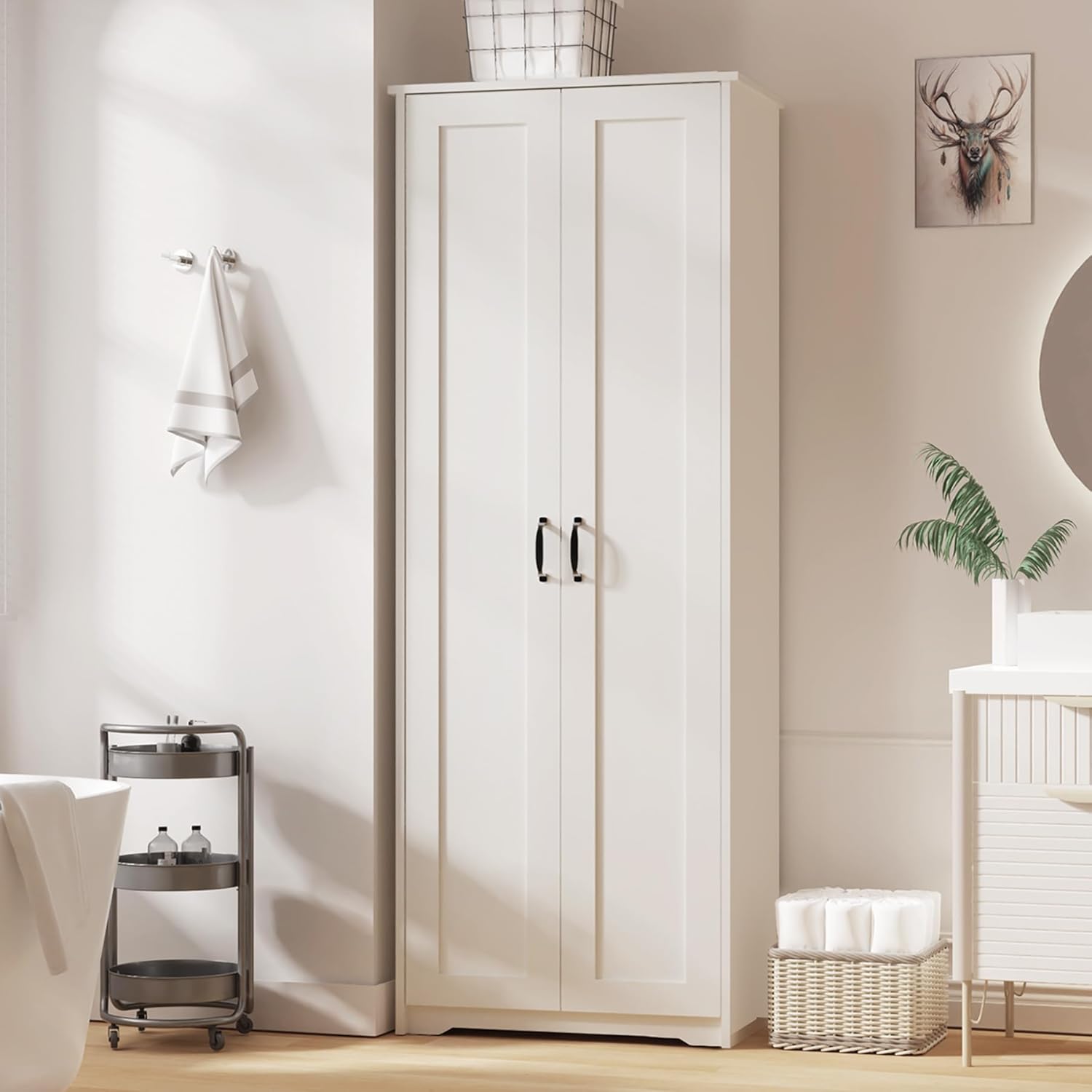 Tall Storage Pantry Cabinet with 2 Doors and 6 Shelves, White V963147