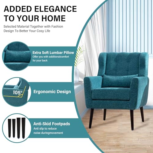 Modern Accent Chair Set of 2, Upholstered Chenille Fabric Armchair, Dark Blue Q75484