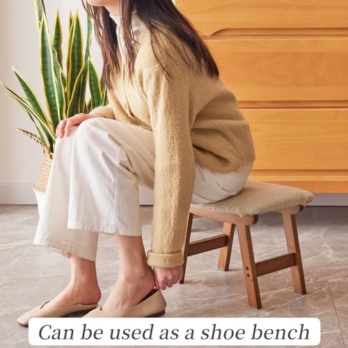 Bamboo Foot Stool Under Desk with Black Legs, Beige Surface Q1724