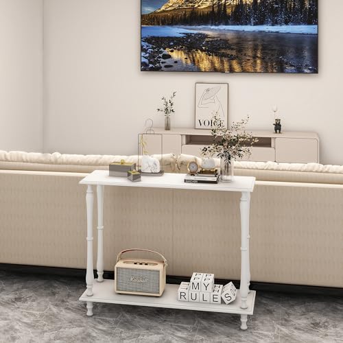 Narrow Console Table with Shelf Wood White for Entryway Living Room X486