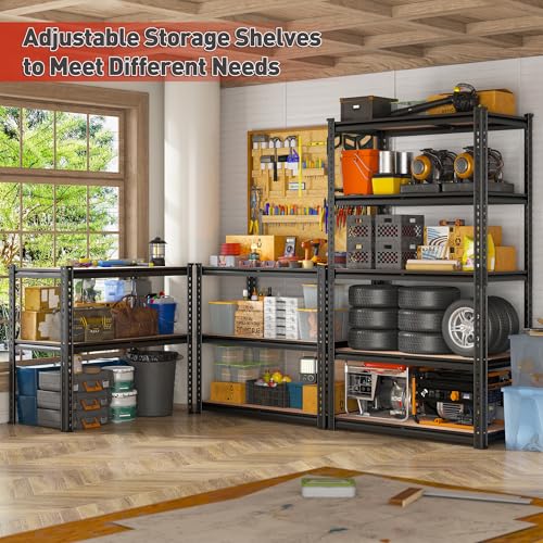 REIBII 2045LBS Storage Shelves 72" H x 35.55" W x 16" D Heavy Duty 5 Tier Adjustable Metal Shelving Unit, Black Q376