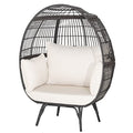 Oversized Egg Chair, Wicker Patio Basket Circle Lounge Chair w/Metal Stand & 4 Thick Cushions, PE Rattan Egg Lounger Outdoor Indoor for Backyard, Balcony, Living Room (Light Brown)