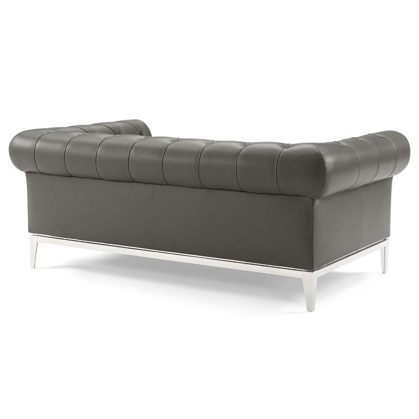 Pemberly Row Leather Button Tufted Chesterfield Loveseat Gray Y896217