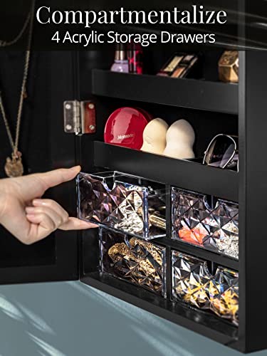 LUXFURNI Mirror Jewelry Cabinet with LED Lights, Lockable Storage, White B723072