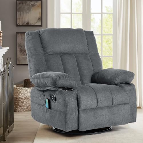 Massage Recliner Chair with Heat, 360 Swivel, Cup Holders D207
