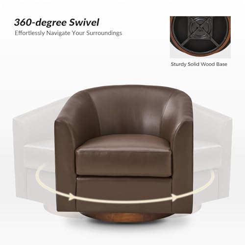 HULALA HOME Swivel Barrel Chair Set of 2, Genuine Leather, Brown E3153