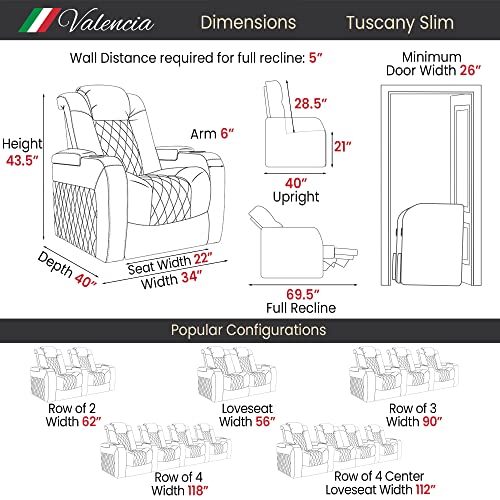 Valencia Tuscany Home Theater Seating Power Reclining Leather Row of 4 Loveseat Center Dark Chocolate G8761