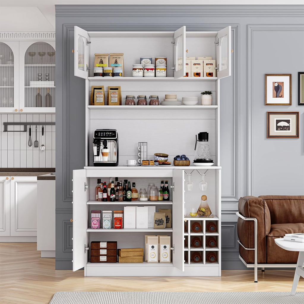 White Freestanding Kitchen Pantry Cabinet with Storage, 71" Tall Q629