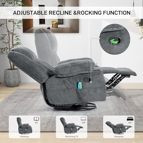 Massage Recliner Chair with Heat, 360 Swivel, Cup Holders D207