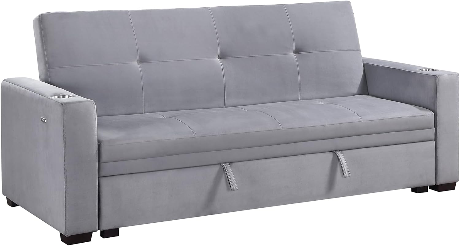 Lexicon Futon Sofa Bed with Storage, Grey P6404