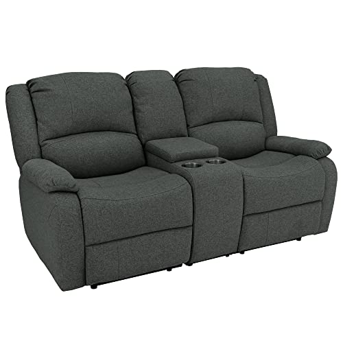 RecPro Charles 94" Double Recliner RV Sofa with Convertible Console | Zero Wall Reclining Sofa for Camper | Wall Hugger Couch | Fifth Wheel Theater Seating | Replacement RV Furniture | Fossil Cloth