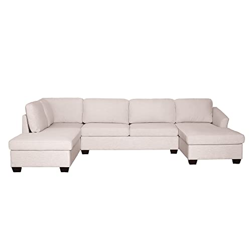 Modern U-Shape Sectional Sofa with Double Chaise Lounge, Beige H5039