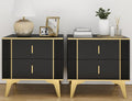 Wakefit Nightstands Set of 2, Light Luxury Bedside Table with 2 Wood Drawers, End Tables with Metal Handles and Metal Legs for Bedroom, Stripe Double (Black)