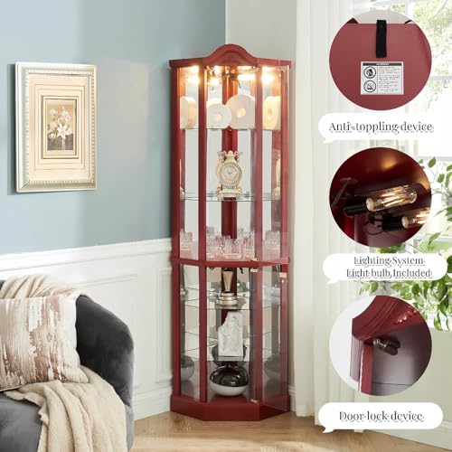 Cherry Glass Display Cabinet with Wooden Flower Carving H588198
