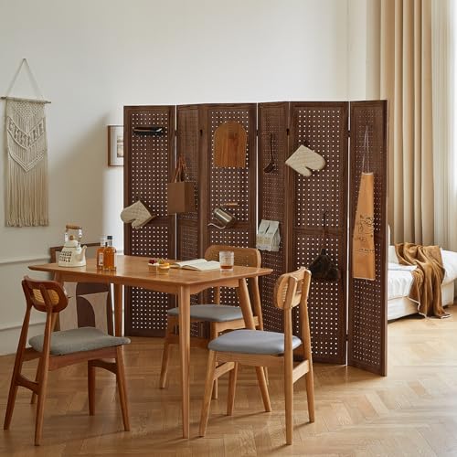 4 Panel Room Divider with Shelves, Solid Wood Folding Privacy Screen X302907