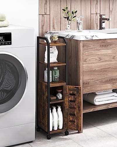 Bathroom Storage Cabinet with Adjustable Shelf and 4 Wheels, Black T616896