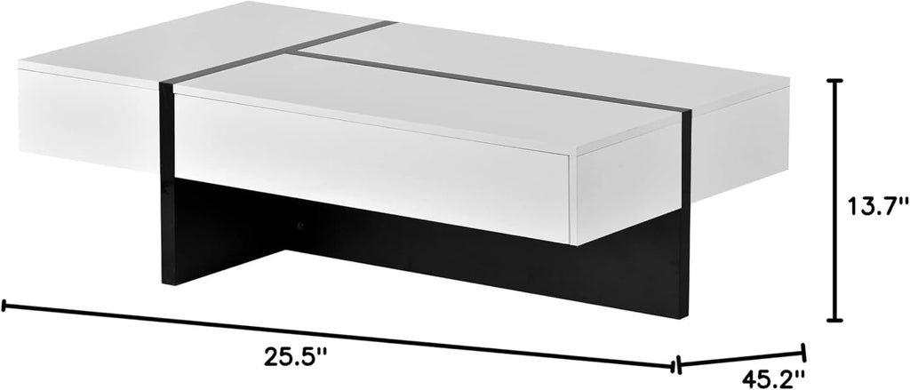 Merax Contemporary Rectangle Coffee Table, High Gloss, White and Black L88478