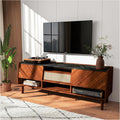 TV Stand for 75+ Inch TV, Mid Century Modern TV Stand with Rattan Drawer,Entertainment Center with Storage, Large Media TV Console, 67 inch Long Television Stand for Living Room,Walnut
