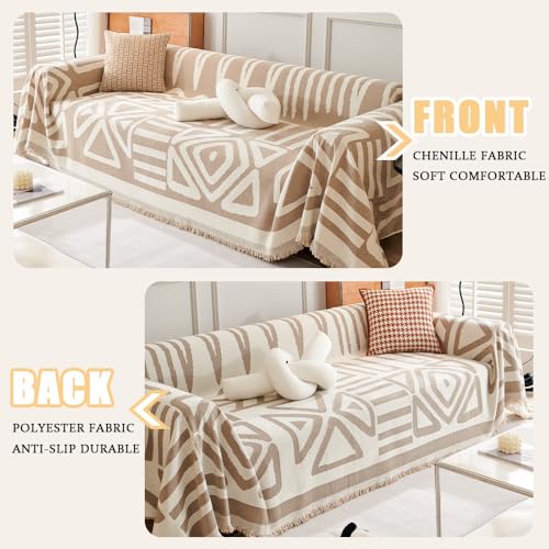 Water Resistant Boho Chenille Couch Cover for Dogs, Washable, 3 Cushion, Black R289741