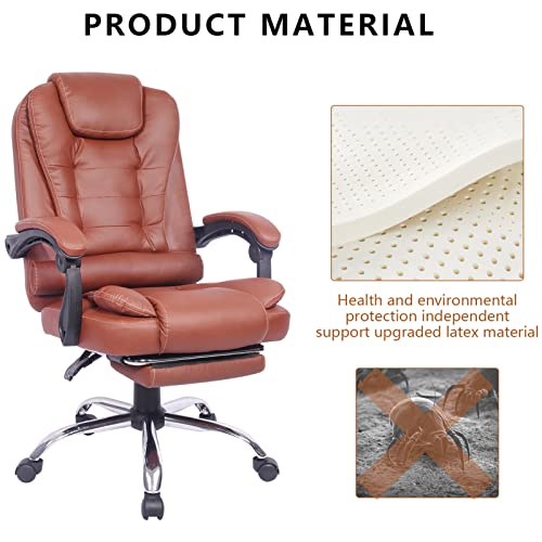 Big and Tall Ergonomic Leather Office Chair with Foot Rest, Brown C168705