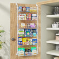 Over The Door Pantry Organizer, 6-Tier Pantry Organization and Storage, Metal Hanging Spice Rack for Pantry Door, Kitchen, Laundry, Bathroom Organization, Back of Door Seasoning Rack, Black