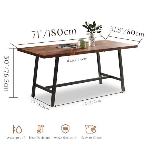 Rustic Brown Farmhouse Wood Dining Table for 6-8 People with Metal Frame E390300