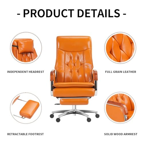Kinnls Cameron Massage Chair Big and Tall Office Chair 500lbs Genuine Leather High Back Heavy Duty Executive Desk Chair Fully Reclining G242061