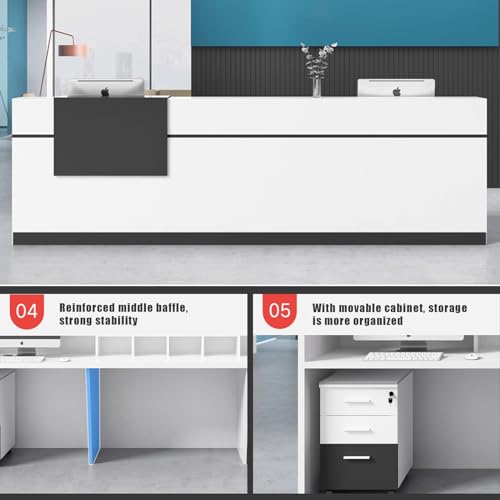Modern Reception Desk Counter U-Shaped with Lockable Drawer, Wooden Office Lobby Table, Black+White 160cm C699