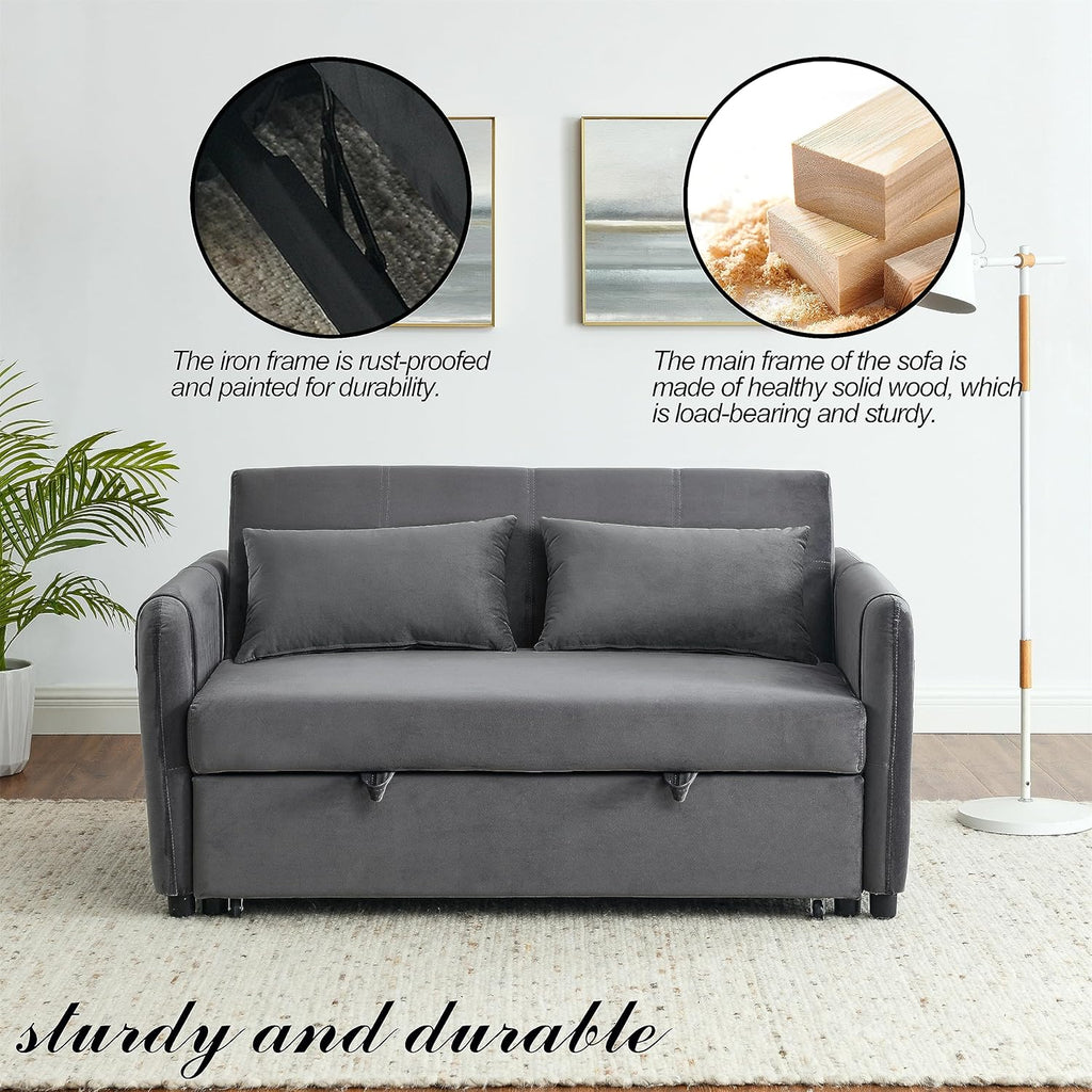 3-in-1 Convertible Sleeper Sofa Bed Recliner, Grey O8746