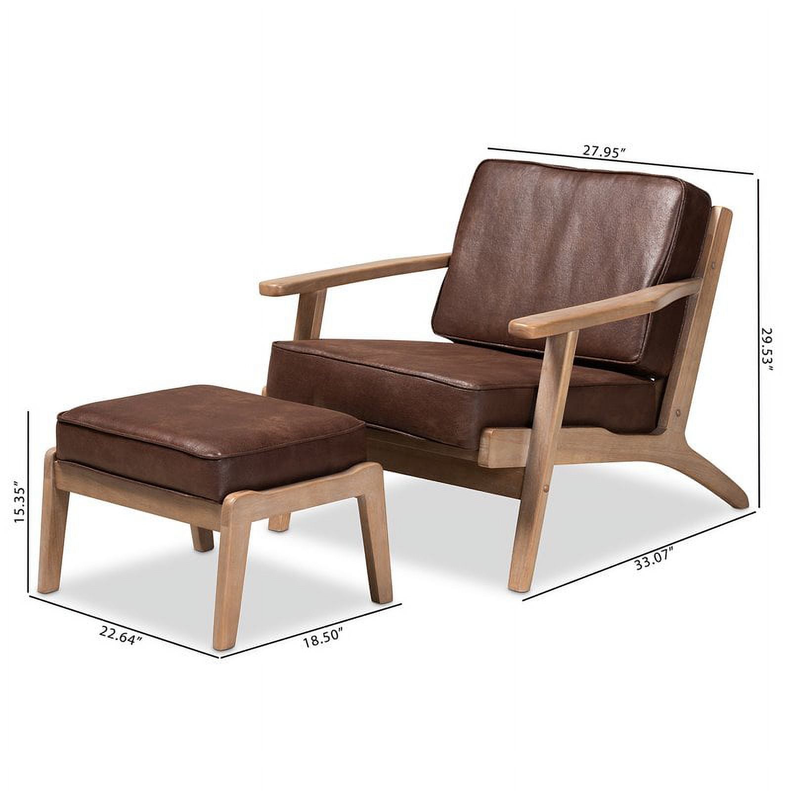 Bowery Hill Dark Brown Faux Leather Oak Armchair and Ottoman Set J30422