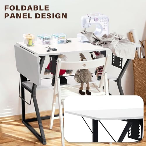 Sewing Table with Adjustable Platform and Storage Shelf - White M966